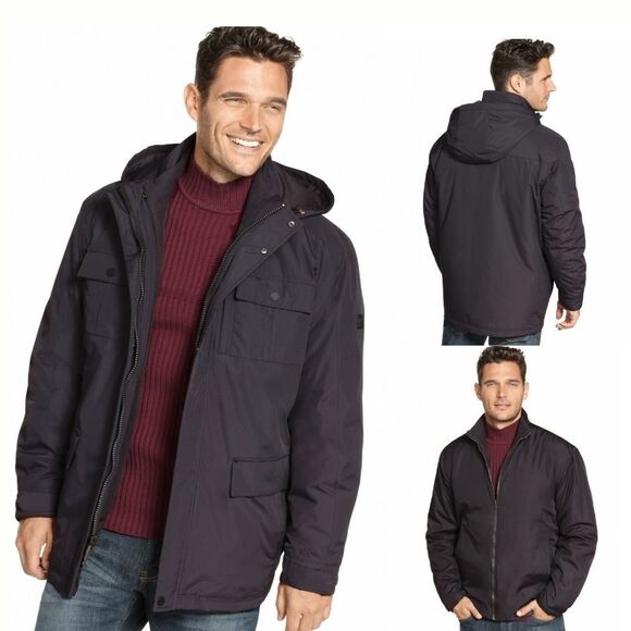 New! HAWKE&CO 3-in-1 2-Piece Hooded Waterproof Jacket Coat Wind Water Resistant - Picture 1 of 4